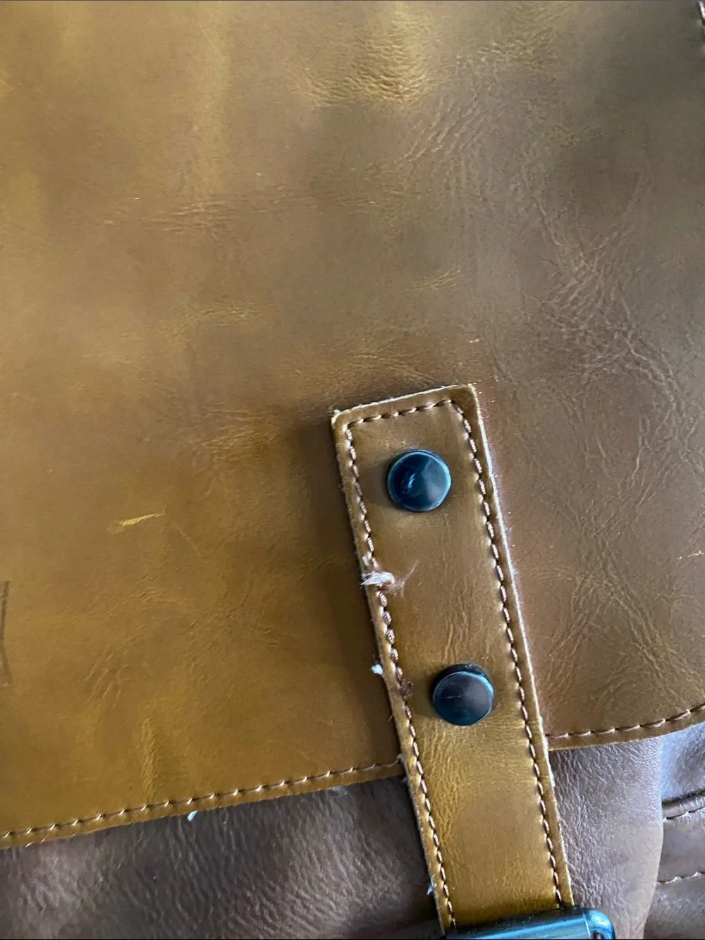 Men's Tan Leather Backpack with Front Buckle Flap